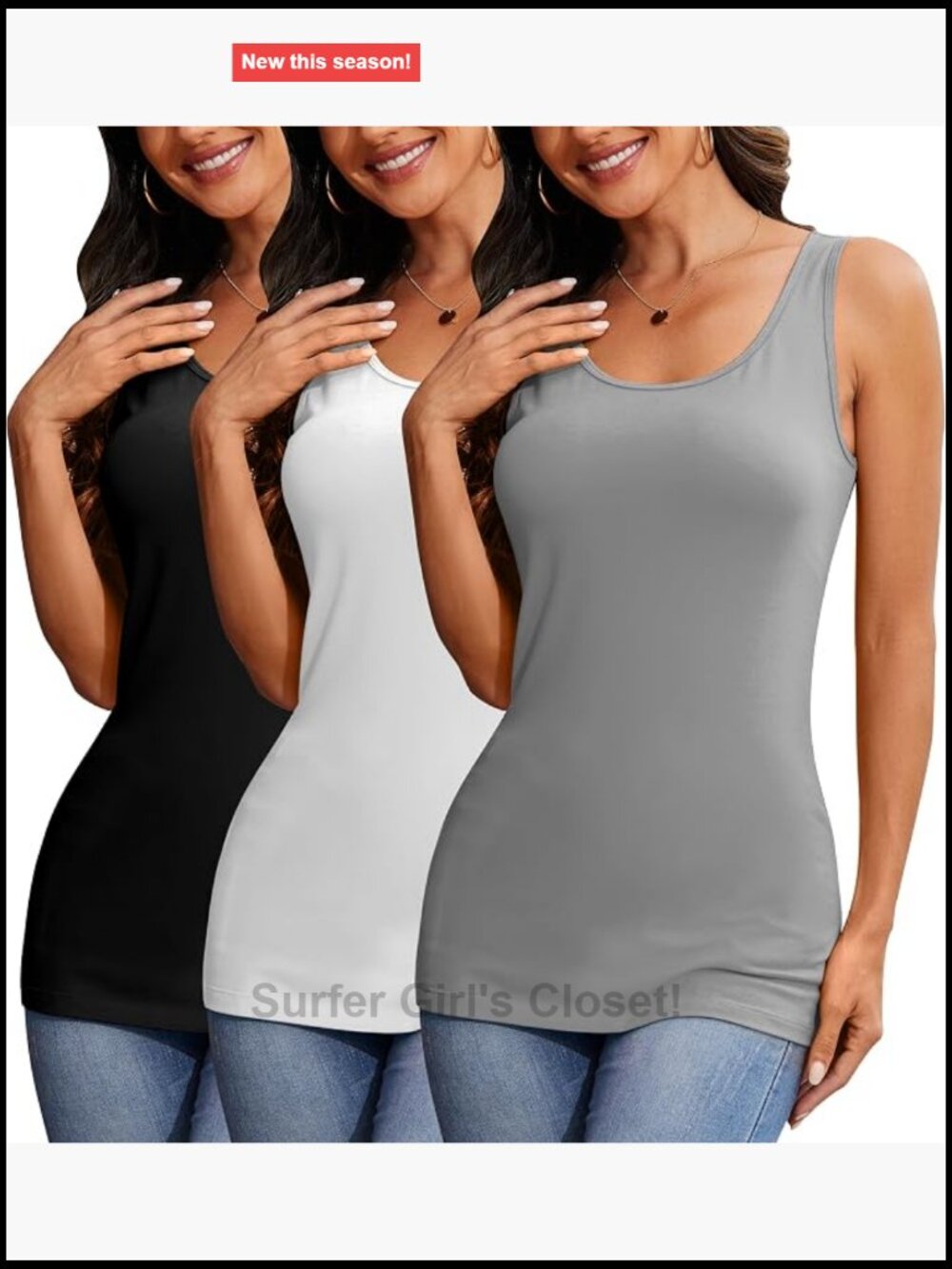 3 Pack Long Tank Tops Stretchy Cotton Sleeveless Camisole Layering Yoga